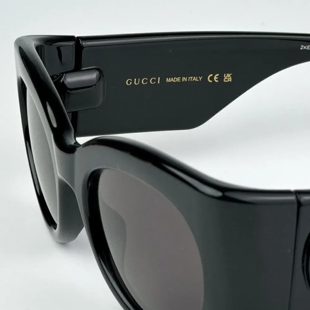 NEW Gucci GG1544S 001 Black Grey Unisex Oval Sunglasses GG 1544S